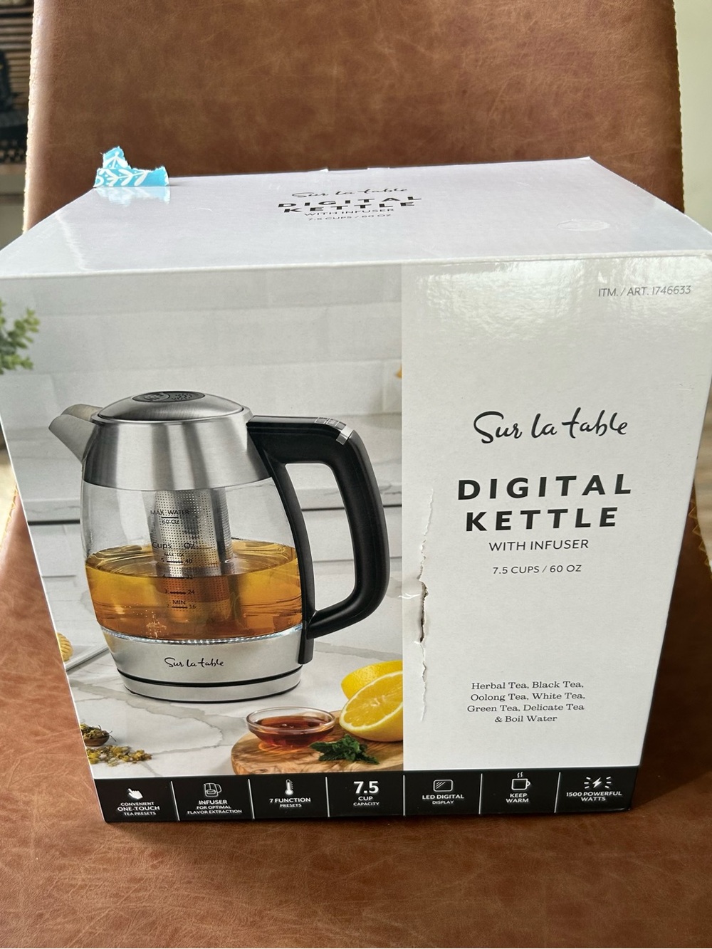 Sur La Table Stainless Steel Electric Tea Kettle with Infuser - Silver/Black - Picture 6 of 7